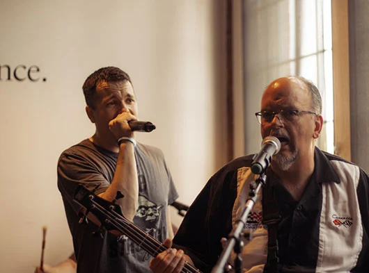 Joe Scovill & Terry Dion of Smoove Series singing together at Two Roads Brewing in Stratford, CT