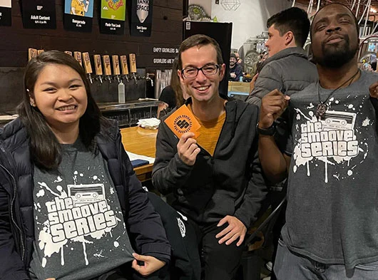 Smoove Series fans wearing Smoove Series tshirts at former Stony Creek Brewery in Branford, CT